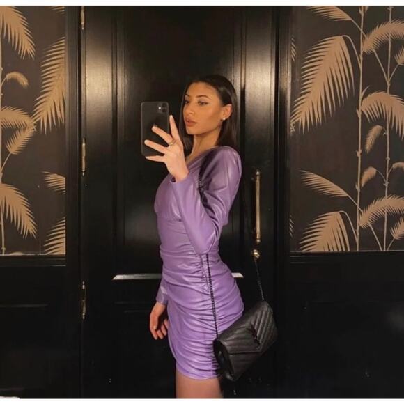 ZARA BLOGGER FAVORITE FAUX LEATHER DRESS PURPLE - Picture 8 of 14